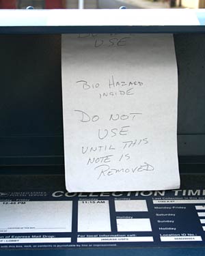 Biohazard note on mailbox